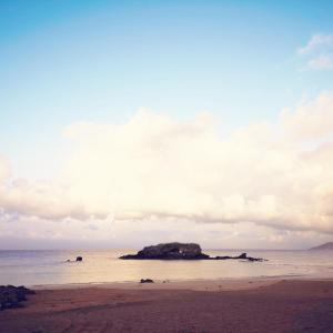 a beach with a small island in the water at Hotel Bahia in La Isla