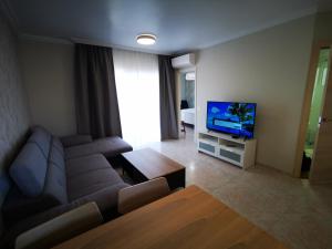 salon z kanapą i telewizorem z płaskim ekranem w obiekcie Costa Sol, 1 bedroom apartment. w Aronie