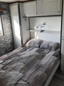 ein Schlafzimmer mit einem großen Bett und einem Waschbecken in der Unterkunft Chalet ZonZeeSion T12 with Bikes! in Buren