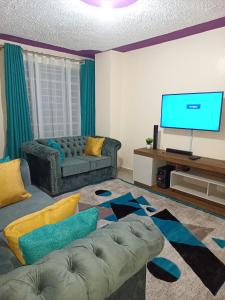 Μια τηλεόραση ή/και κέντρο ψυχαγωγίας στο Executive 1-bedroom, in Ruiru
