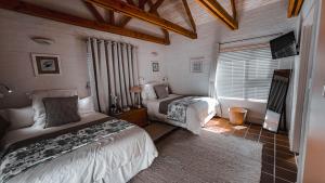 a bedroom with two beds and a window at Villa Paulina in Langebaan