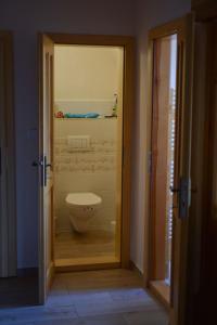 ein Bad mit WC durch eine Tür in der Unterkunft Apartmán Zahrádka in Česká Lípa