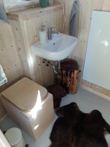 Ett badrum på Schäferwagen auf'm Minibauernhof in Munster