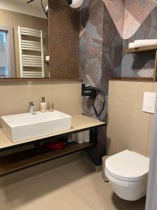 a bathroom with a sink and a toilet at Bel Mare Apartament E338 FREE PARKING in Międzyzdroje