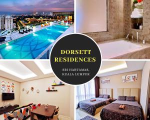 een collage van foto's van een hotelkamer met zwembad bij Dorsett Residences Kuala Lumpur in Kuala Lumpur