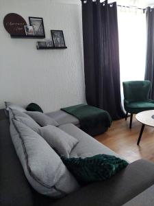 sala de estar con sofá y ventana en Apartman Uno en Osijek