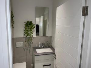 a bathroom with a sink and a mirror at Bridgewater one luxury Apartment in Cape Town