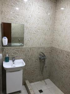 a bathroom with a sink and a mirror at Friendly House in Akhaltsikhe