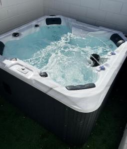 a dog in a bath tub in the grass at Pier Plain By The Sea in Gorleston-on-Sea