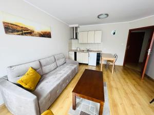 a living room with a couch and a table at Apartament Słoneczny Willa Perla 100m od morza in Gdańsk