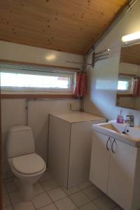a small bathroom with a toilet and a sink at Sæbø Camping in Eidfjord