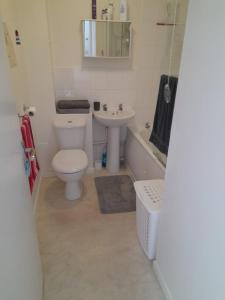 a bathroom with a toilet and a sink at City centre apartment with south facing patio close to the harbour in Plymouth