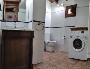 a bathroom with a washing machine and a toilet at Apartamento El Nial de Potes in Potes
