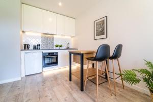 Kuchyňa alebo kuchynka v ubytovaní ApartView - ogród, taras, winda, widok na Jeziorak, Netflix i Max, parking
