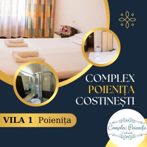 コスティネシュティにあるVila Poienitaの- ベッドルーム1室(ベッド1台、鏡付)の写真2枚