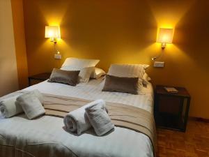 pokój hotelowy z 2 łóżkami i ręcznikami w obiekcie Loree des Vignes w mieście Pfaffenheim