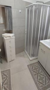 La salle de bains est pourvue d'une douche et d'un lavabo. dans l'établissement CASA VACANZE DIMORA MONFALCONE, à Montescaglioso