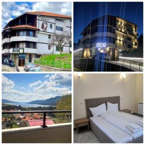 three different pictures of a hotel and a bedroom at ArdoHill Hotel and Restaurant in Sarnitsa