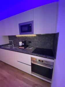 a kitchen with a counter with a sink and a microwave at Cavour Home in Rome