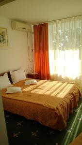 a bedroom with a large bed with a window at Hotel Scoica in Jupiter