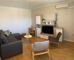 a living room with a couch and a television at Apartment Amalia in Labin