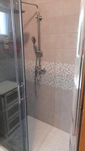 a shower with a glass door in a bathroom at MERICA Kneže in Korčula