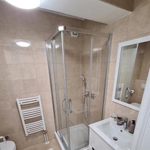 La salle de bains est pourvue d'une douche, de toilettes et d'un lavabo. dans l'établissement New Now Living, à Novi Sad