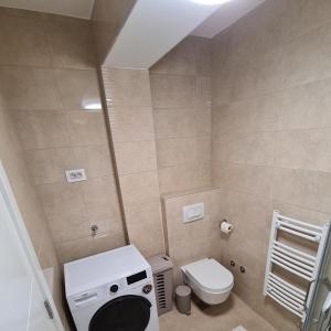 La petite salle de bains est pourvue de toilettes et d'un lavabo. dans l'établissement New Now Living, à Novi Sad