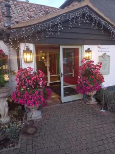 a house with two vases filled with pink flowers at Golden Ball Hotel in Cambridge