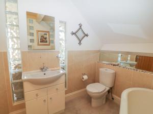 a bathroom with a toilet and a sink at Higher Weddicott Barn in Newton Abbot +30 photos