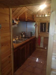 a kitchen with a sink and a stove top oven at Le Grenier in Saint-Paul-en-Chablais