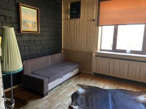 ein Wohnzimmer mit einem Sofa und einem Fenster in der Unterkunft Irbosk Apartments in Kiviõli