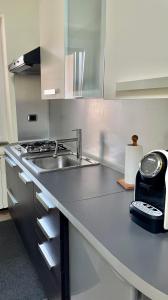 eine Küche mit einer Spüle und einer Arbeitsplatte in der Unterkunft Casa Al convento in Savigliano