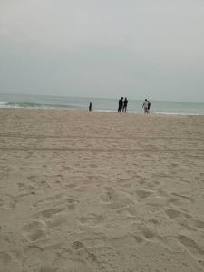 a group of people standing on a beach at full sea view 2 bhk apartment in Ajman 