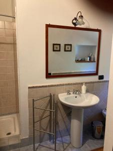 uma casa de banho com um lavatório e um espelho em Podere Sanripoli em Montespertoli