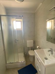 a bathroom with a shower and a toilet and a sink at Villa Mara in Pula