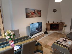 sala de estar con TV grande y chimenea en Apartamento Exclusivo - María 7, en Benaoján