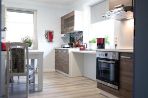 a kitchen with a stove and a counter top at Ferienwohnung Südpark in Schneverdingen