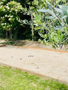 a sandy area with some balls in the sand at Mas des muses in LʼIsle-sur-la-Sorgue