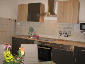 a kitchen with a sink and a stove top oven at Ferienwohnung Zirkelstein in Bad Schandau