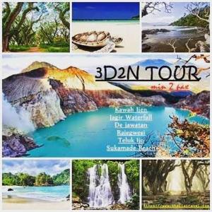a collage of photos of different places and waterfalls at Thalia Homestay & Ijen Bromo Tour in Banyuwangi