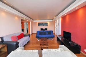 a living room with a couch and a tv at Rio Spot Atlantica 2440 in Rio de Janeiro