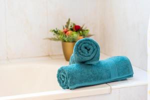 ręcznik na blacie w łazience z rośliną w obiekcie 17 LOS CRISTIANOS CENTRAL by the BEACH ,WiFi w Aronie