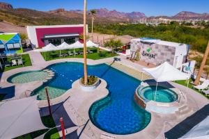 an overhead view of a pool at a resort at Sawari Hotel in San Carlos