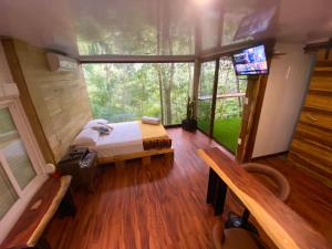 a bedroom in a tree house with a bed and a tv at Sweet Jungle in Quesada