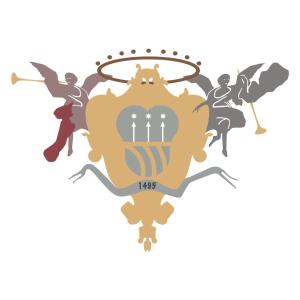 un'illustrazione di uno scudo con una bandiera e angeli di Palazzo Porta a Procida