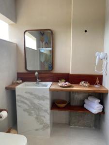 a bathroom with a sink and a mirror at Pousada Carapeba in São Francisco