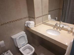 La salle de bains est pourvue d'un lavabo, de toilettes et d'un miroir. dans l'établissement El Descanso, à Salta