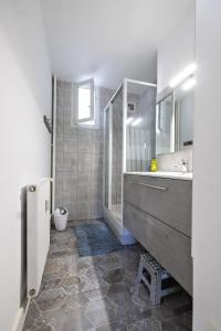 een badkamer met een douche, een wastafel en een toilet bij le zentop in Chalon-sur-Saône