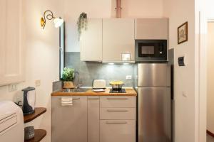 フィレンツェにあるPitti - Flo Apartmentsのキッチン(ステンレス製の冷蔵庫、電子レンジ付)